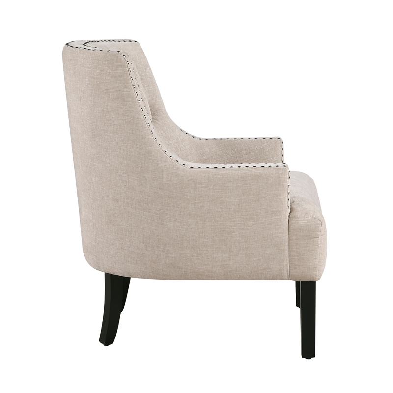Daisie Accent Armchair- Button Tufted Beige Chenille- Solid Wood