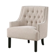 Daisie Accent Armchair- Button Tufted Beige Chenille- Solid Wood