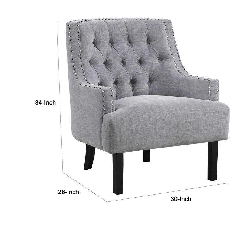 Daisie Accent Armchair- Button Tufted Gray Chenille- Solid Wood
