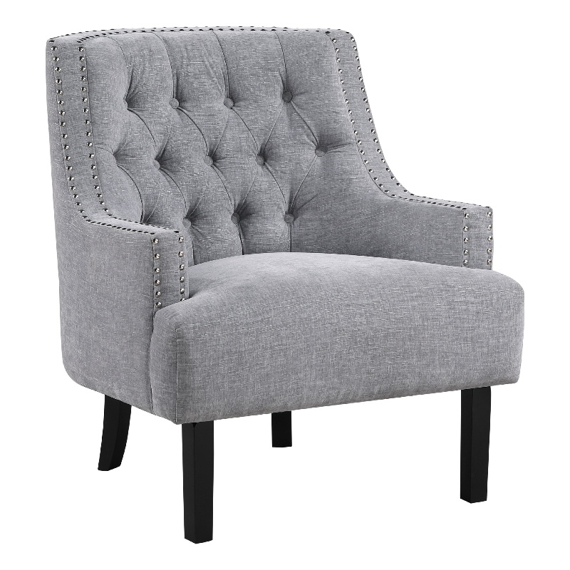 Daisie Accent Armchair- Button Tufted Gray Chenille- Solid Wood