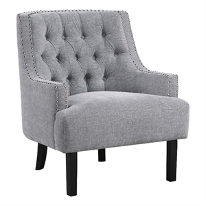 Daisie Accent Armchair- Button Tufted Gray Chenille- Solid Wood