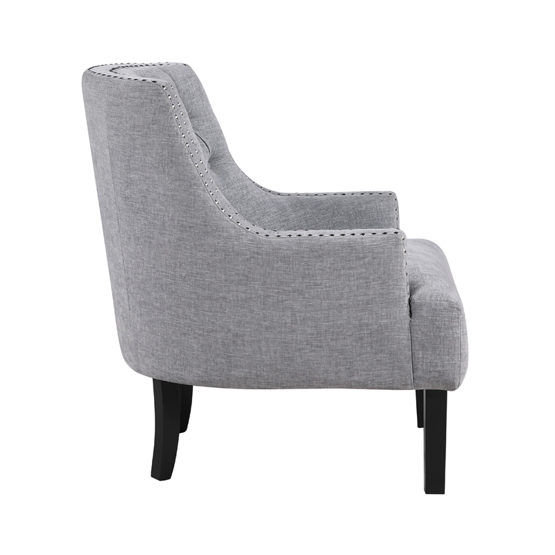 Daisie Accent Armchair- Button Tufted Gray Chenille- Solid Wood