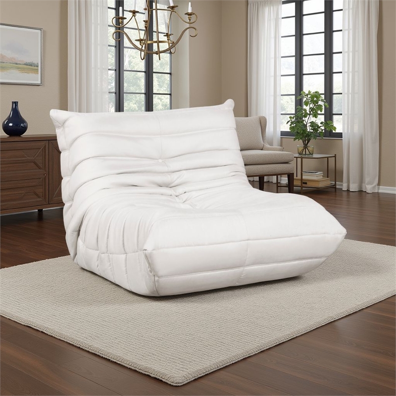 Revena Accent Floor Chair- Pleated Beige Microfiber Fabric- Curved