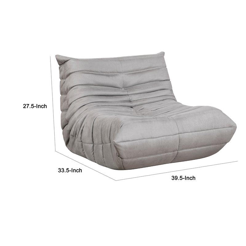 Revena Accent Floor Chair- Pleated Gray Microfiber Fabric- Curved