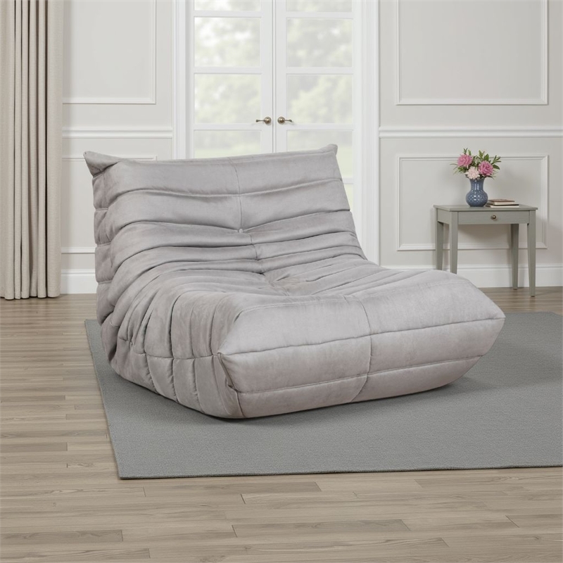 Revena Accent Floor Chair- Pleated Gray Microfiber Fabric- Curved