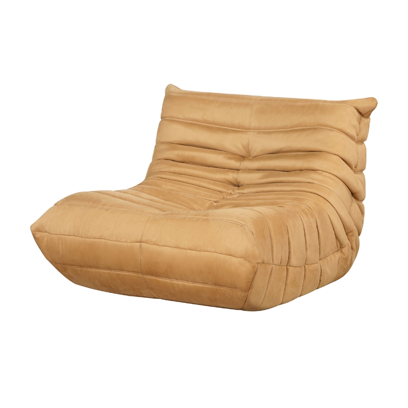 Revena Accent Floor Chair- Pleated Yellow Microfiber Fabric- Curved