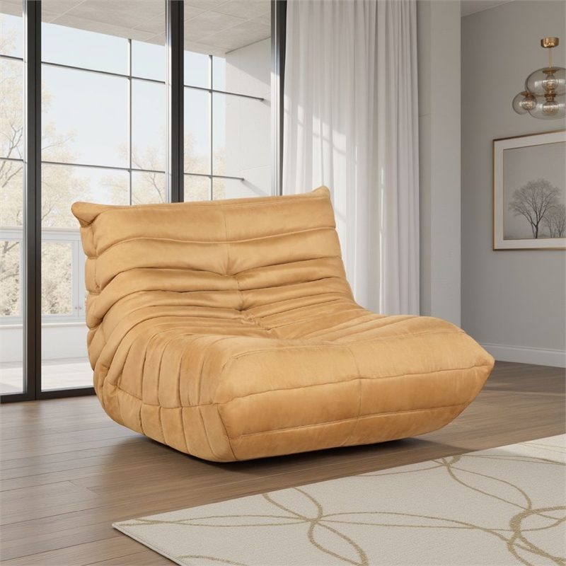 Revena Accent Floor Chair- Pleated Yellow Microfiber Fabric- Curved