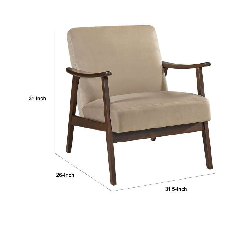 Vandie Accent Club Chair- Light Brown Velvet- Solid Rubberwood Frame