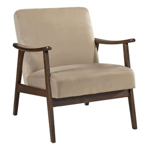 Vandie Accent Club Chair- Light Brown Velvet- Solid Rubberwood Frame