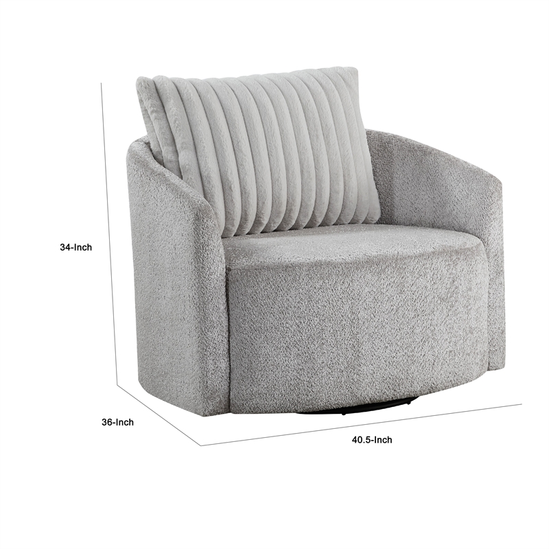 Vinnie Swivel Armchair- Gray Chenille- Large Corduroy Back Pillow
