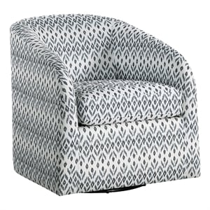 Reedie Swivel Armchair- Blue- White Geometric Pattern Fabric