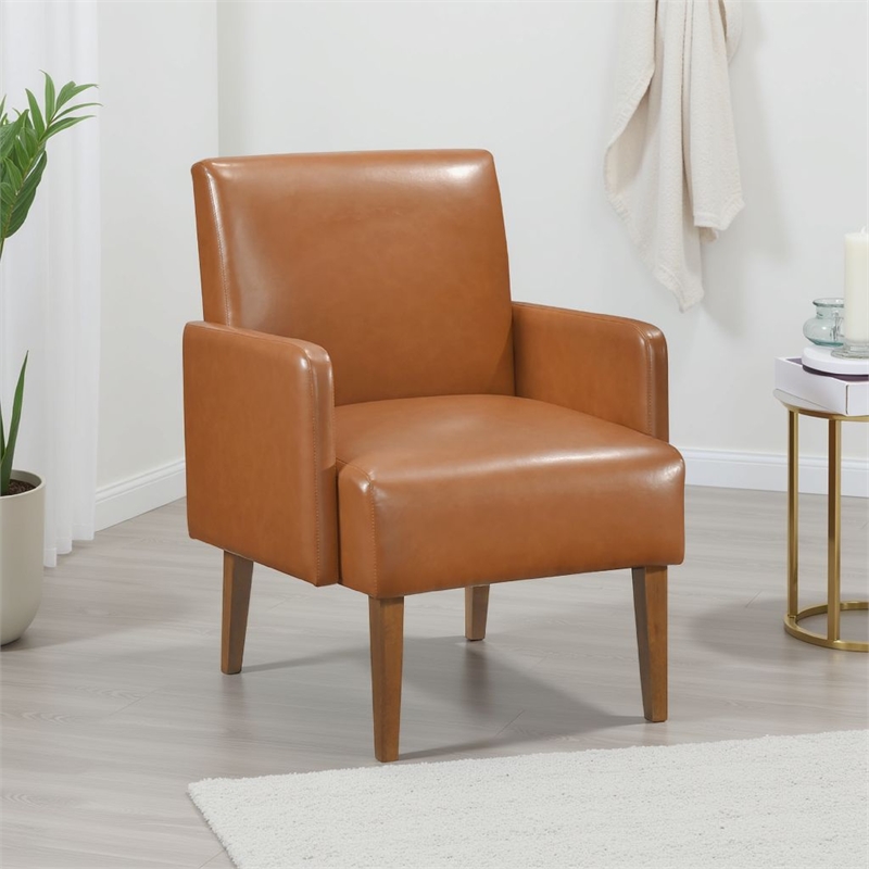 Nier Accent Club Chair- Matte Brown Faux Leather- Solid Wood Frame