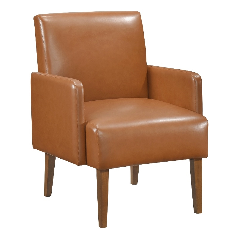 Nier Accent Club Chair- Matte Brown Faux Leather- Solid Wood Frame