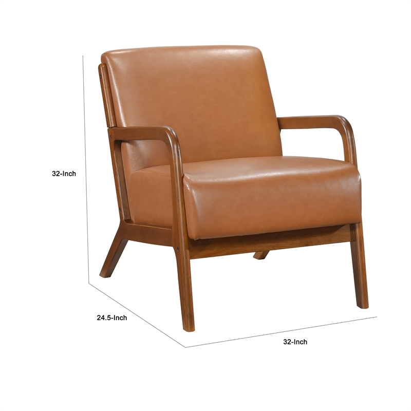Howard Accent Club Chair- Matte Brown Faux Leather- Solid Rubberwood