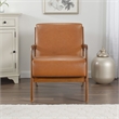 Howard Accent Club Chair- Matte Brown Faux Leather- Solid Rubberwood