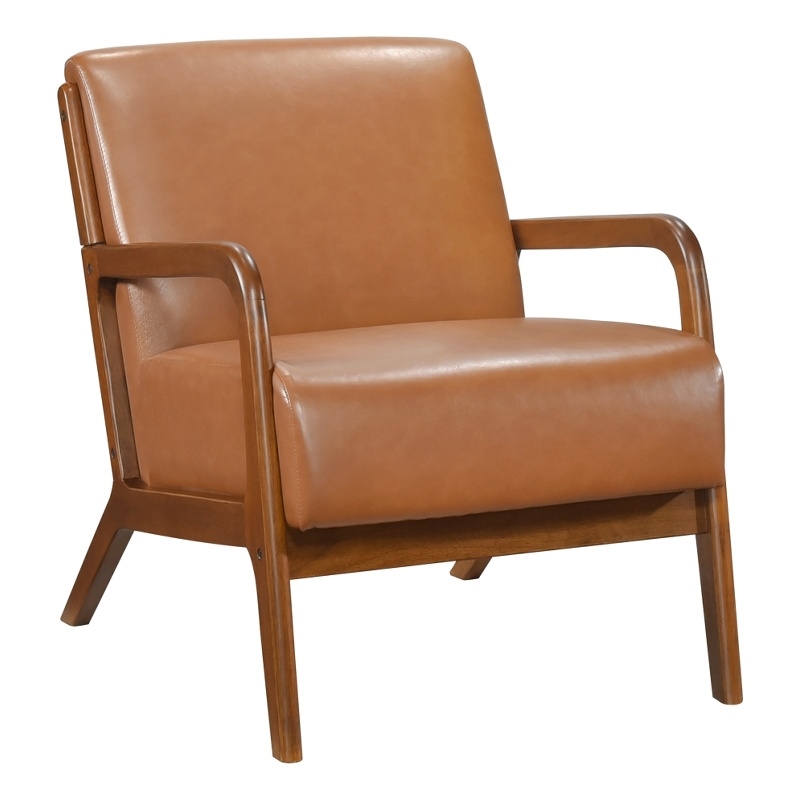 Howard Accent Club Chair- Matte Brown Faux Leather- Solid Rubberwood