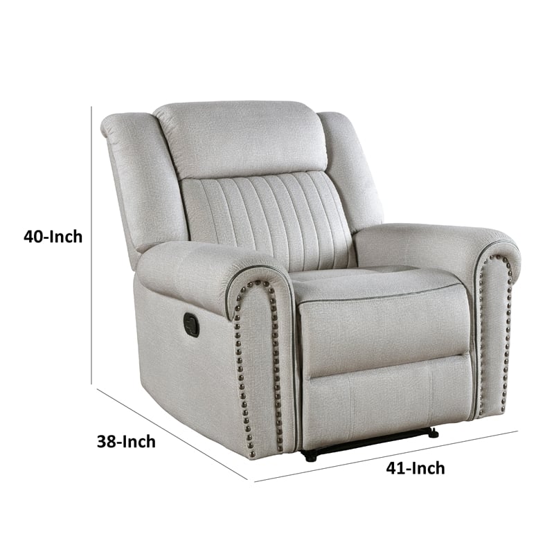 Ben Manual Reclining Chair- 41 Inch- Gray Microfiber- Nailhead Trims