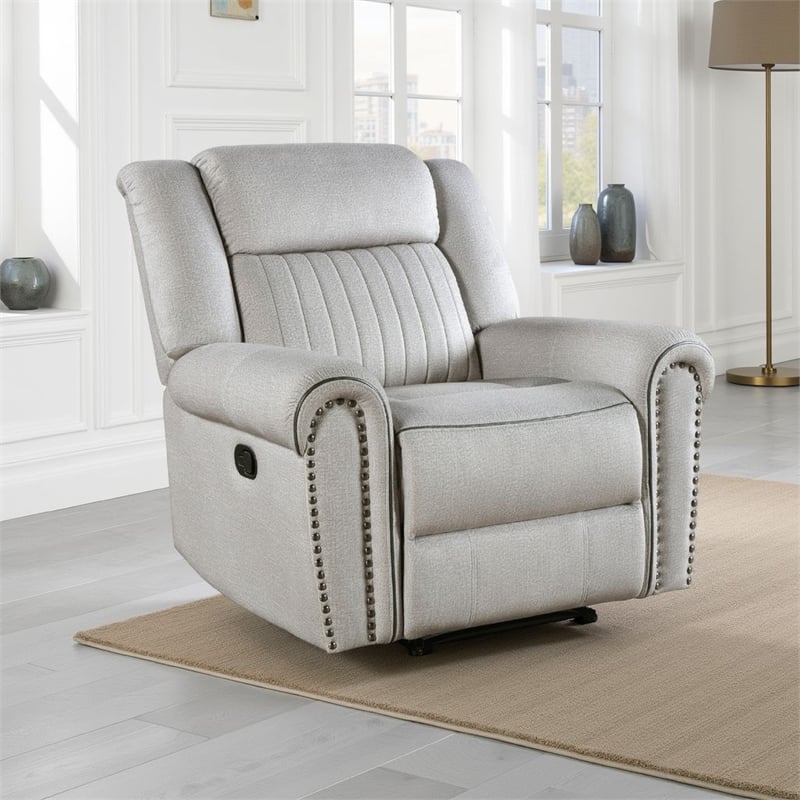 Ben Manual Reclining Chair- 41 Inch- Gray Microfiber- Nailhead Trims