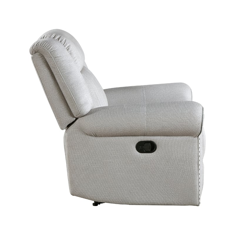 Ben Manual Reclining Chair- 41 Inch- Gray Microfiber- Nailhead Trims