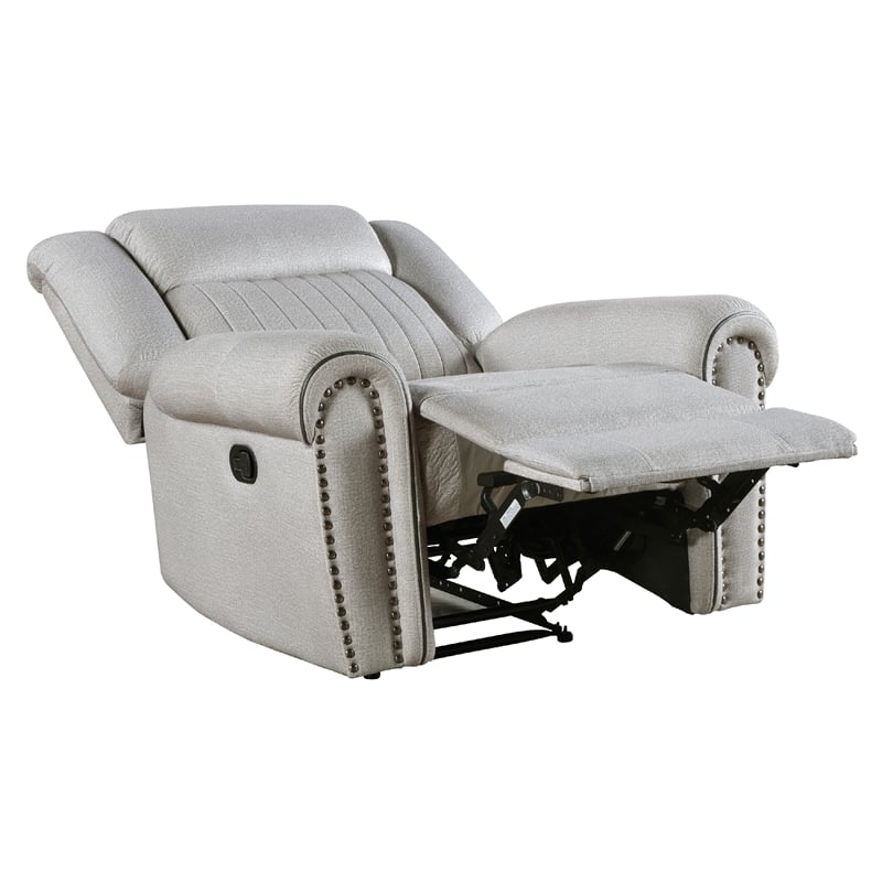 Ben Manual Reclining Chair- 41 Inch- Gray Microfiber- Nailhead Trims