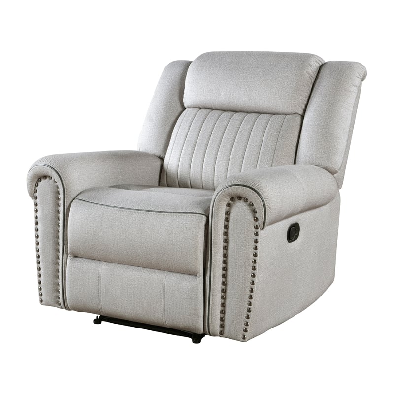 Ben Manual Reclining Chair- 41 Inch- Gray Microfiber- Nailhead Trims