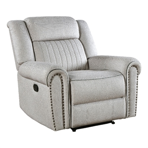 Ben Manual Reclining Chair- 41 Inch- Gray Microfiber- Nailhead Trims