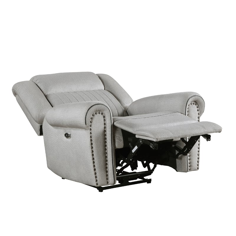 Ben Power Reclining Chair- 41 Inch- Gray Microfiber- Nailhead Trims
