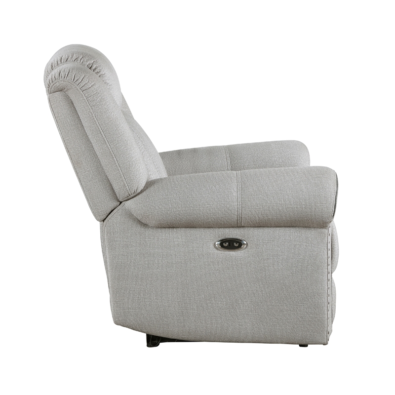 Ben Power Reclining Chair- 41 Inch- Gray Microfiber- Nailhead Trims