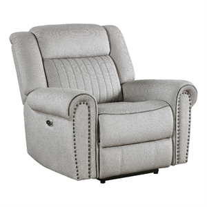 Ben Power Reclining Chair- 41 Inch- Gray Microfiber- Nailhead Trims