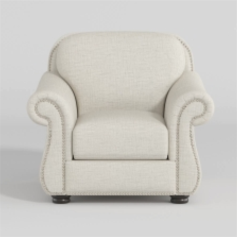 Boro 42 Inch Sofa Armchair- Soft Beige- Armrests w Nailhead Trims