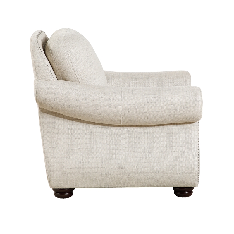 Boro 42 Inch Sofa Armchair- Soft Beige- Armrests w Nailhead Trims