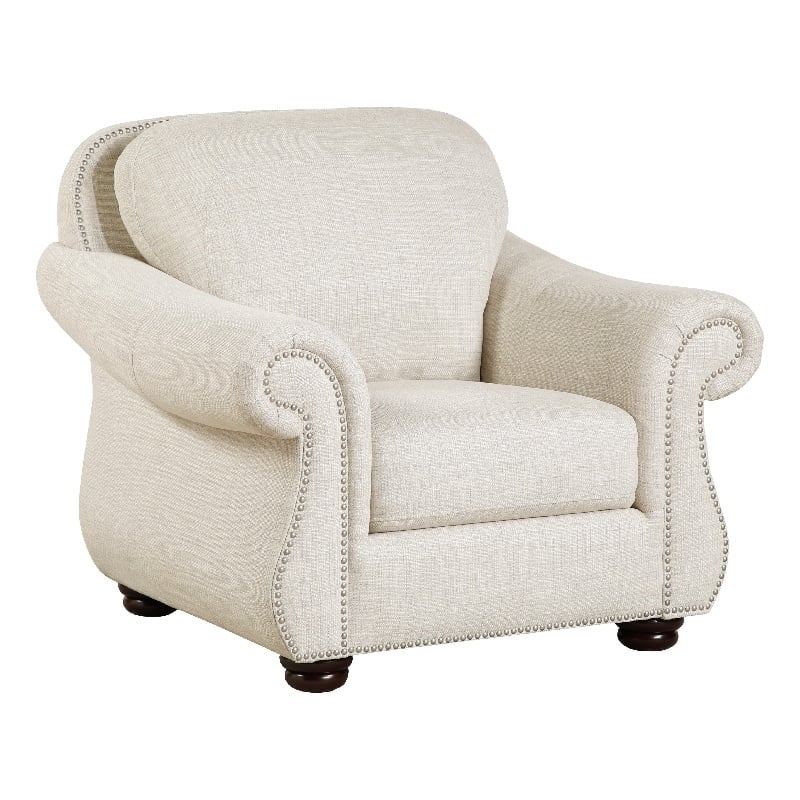 Boro 42 Inch Sofa Armchair- Soft Beige- Armrests w Nailhead Trims