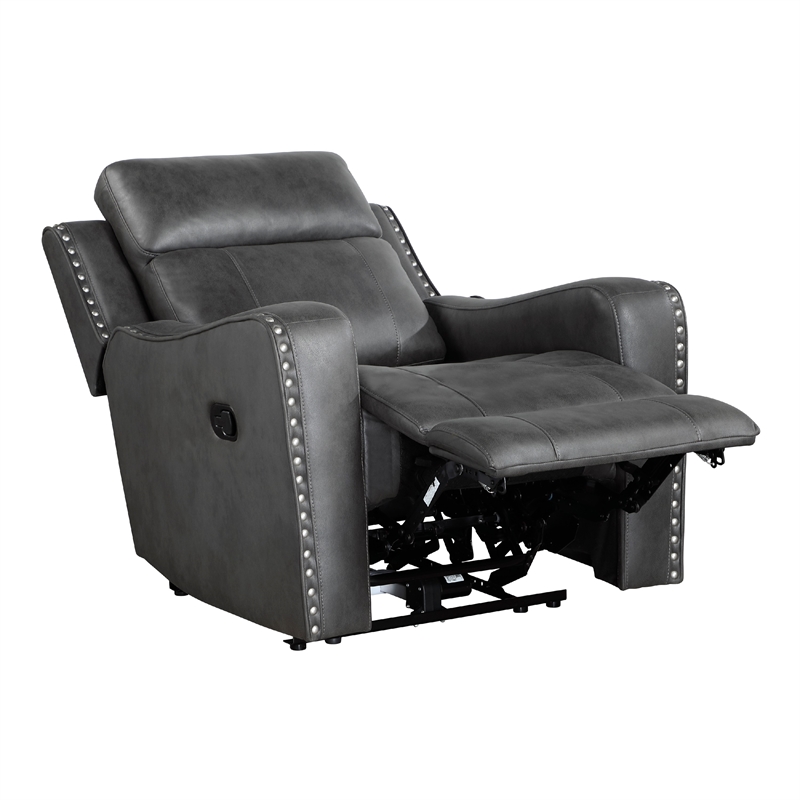 Gimo Manual Recliner Chair- Dark Gray Microfiber- 37 Inch