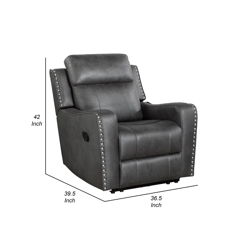 Gimo Manual Recliner Chair- Dark Gray Microfiber- 37 Inch