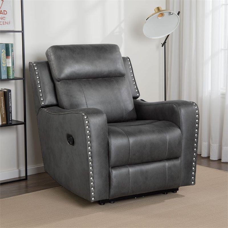 Gimo Manual Recliner Chair- Dark Gray Microfiber- 37 Inch