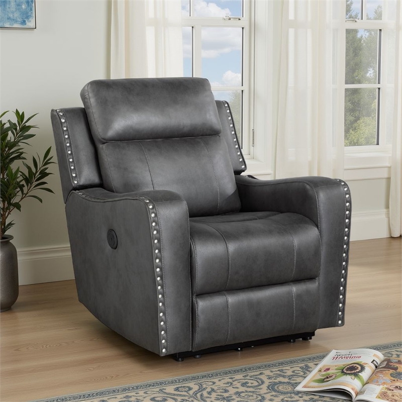 Gimo Power Recliner Chair- Dark Gray Microfiber- 37 Inch