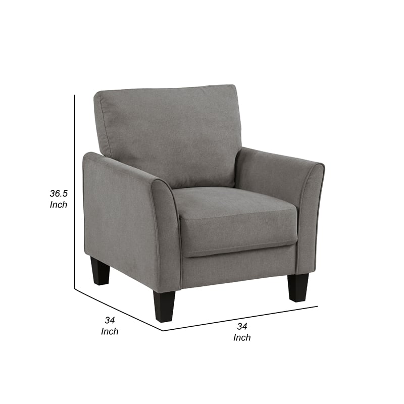 Xumo Sofa Armchair- Taupe Gray 34 Inch- Black Tapered Wood Legs