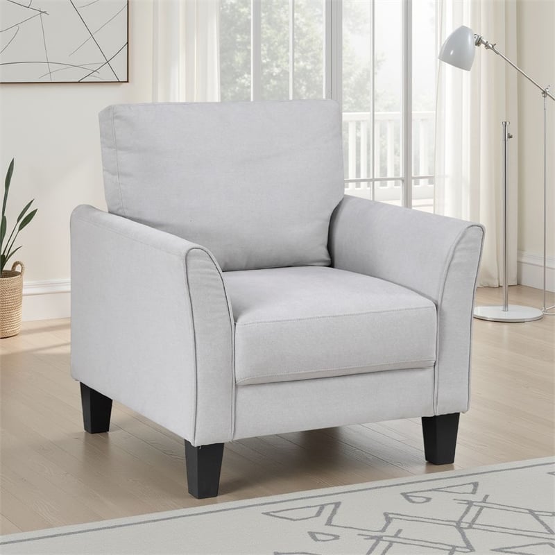Xumo Sofa Armchair- Light Gray 34 Inch- Black Tapered Wood Legs
