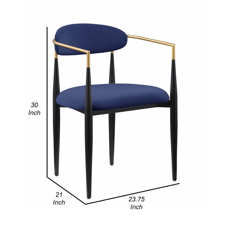 Kenny 21 Inch Dining Chairs Set of 2- Blue Fabric- Foam Padding- Metal