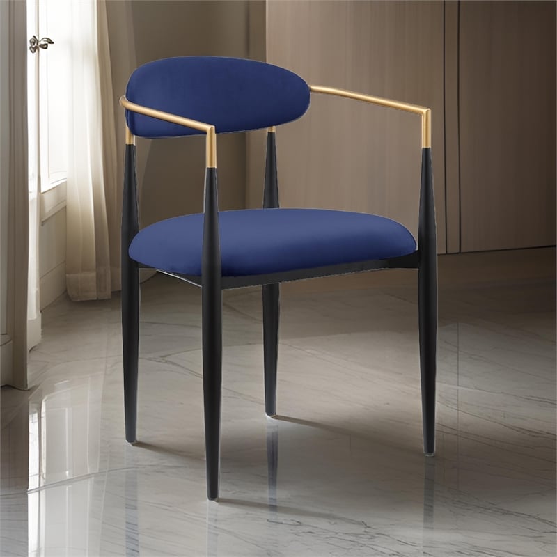 Kenny 21 Inch Dining Chairs Set of 2- Blue Fabric- Foam Padding- Metal