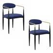 Kenny 21 Inch Dining Chairs Set of 2- Blue Fabric- Foam Padding- Metal
