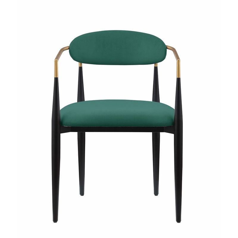 Kenny 21 Inch Dining Chairs Set of 2- Green Fabric- Foam Padded- Metal