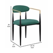 Kenny 21 Inch Dining Chairs Set of 2- Green Fabric- Foam Padded- Metal
