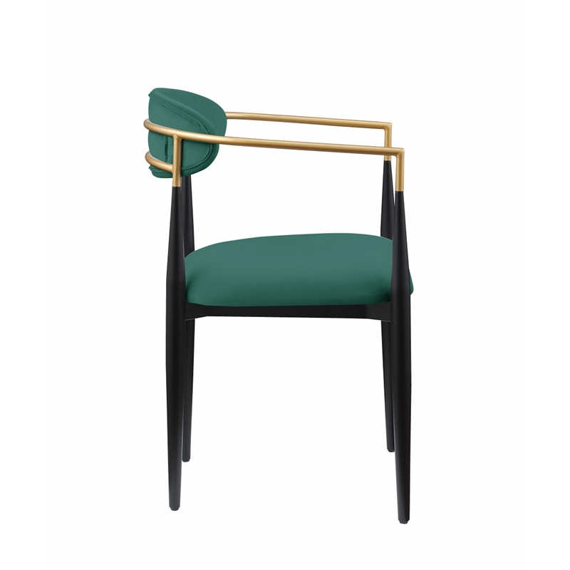 Kenny 21 Inch Dining Chairs Set of 2- Green Fabric- Foam Padded- Metal