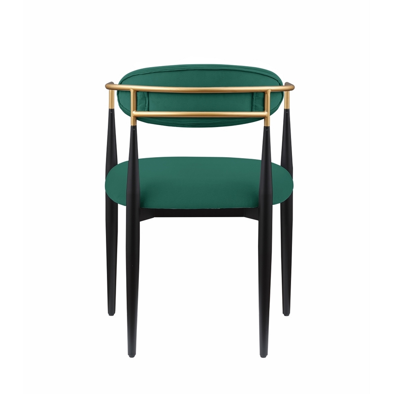 Kenny 21 Inch Dining Chairs Set of 2- Green Fabric- Foam Padded- Metal