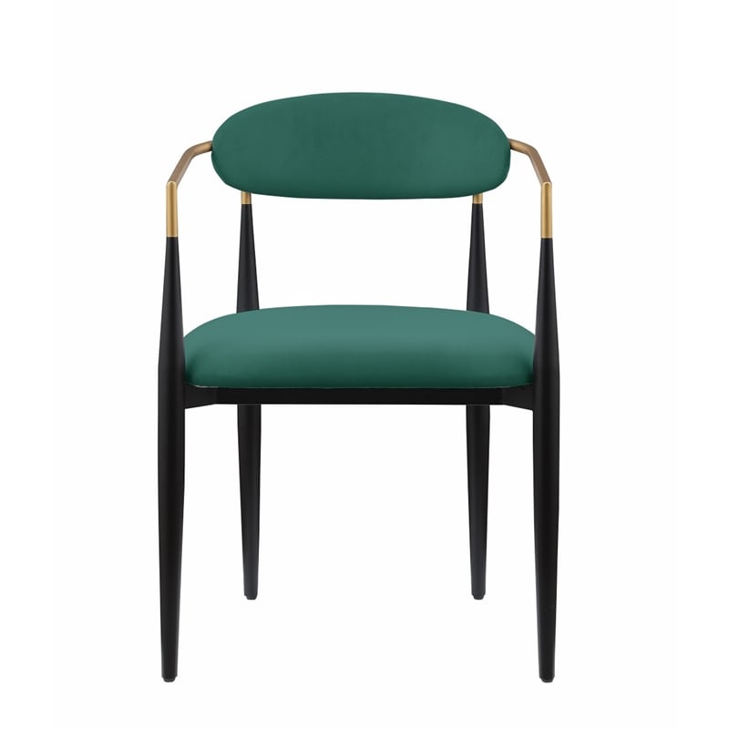 Kenny 21 Inch Dining Chairs Set of 2- Green Fabric- Foam Padded- Metal