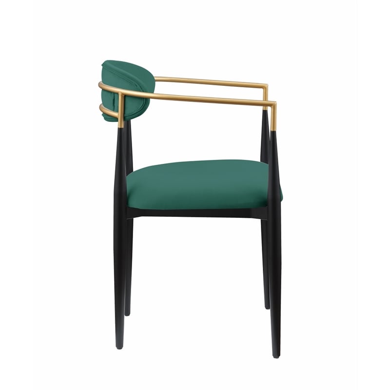 Kenny 21 Inch Dining Chairs Set of 2- Green Fabric- Foam Padded- Metal