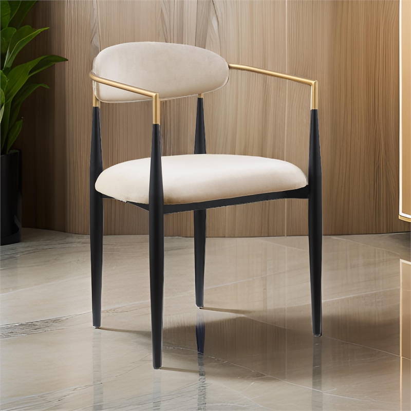Kenny 21 Inch Dining Chairs Set of 2- Taupe Fabric- Foam Padded- Metal