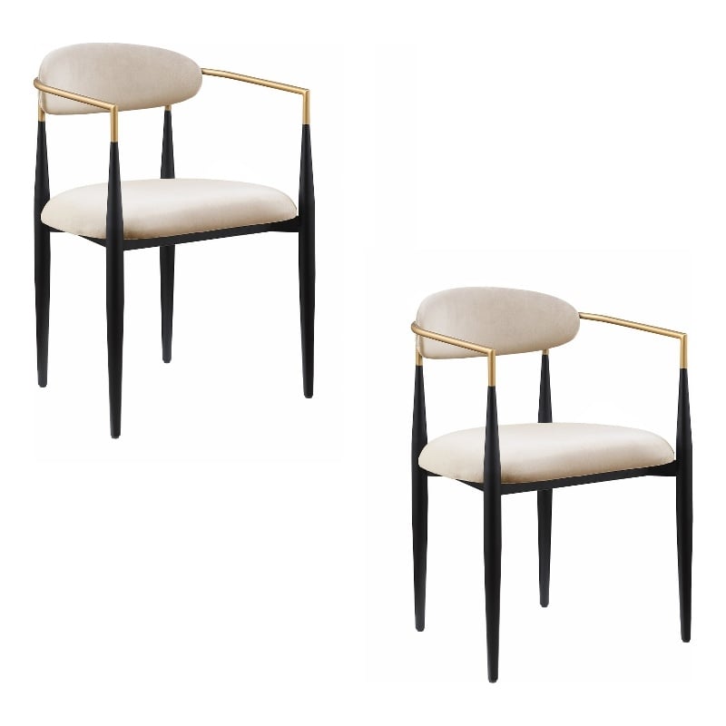 Kenny 21 Inch Dining Chairs Set of 2- Taupe Fabric- Foam Padded- Metal