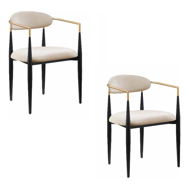 Kenny 21 Inch Dining Chairs Set of 2- Taupe Fabric- Foam Padded- Metal